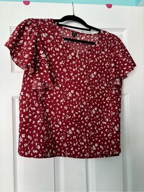 SHEIN Red Floral Ruffle Sleeve Blouse